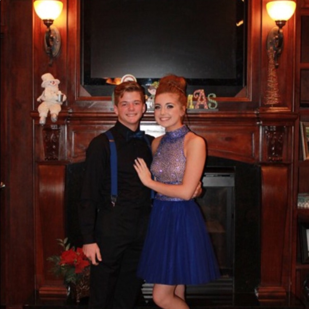 Blue two piece Sherri Hill hand beaded dress